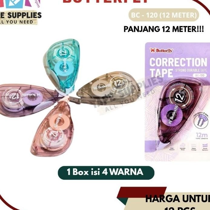 

Butterfly Correction Tape Tip Ex Kertas Bc120 12 Meter Pita Kosi