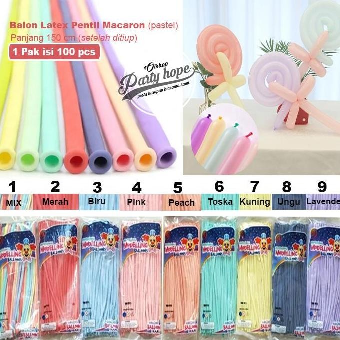 ~~~] Balon Latex Pentil Macaron pastel isi 100 / Balon Karet Twist Pastel