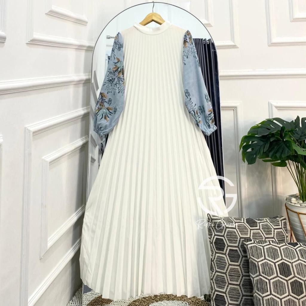 Ef Rayya Long Dress Plisket Premium Motif Bunga Dress Wanita Maxi Plisket Kekinian