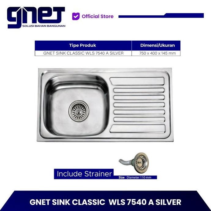 GNET Kitchen Sink Classic | Bak Tempat Cuci Piring Stainless L88S