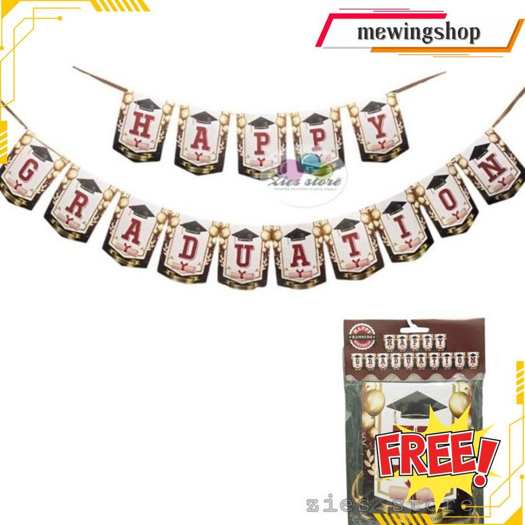 Banner Happy Graduation / Bunting Flag Wisuda Motif Toga Terlaris