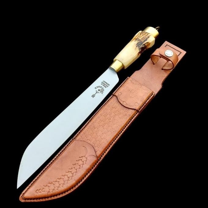 BEBAS ONGKIR - Herder Pisau cap Garpu asli 10" Handle Tanduk Rusa & Sarung Kulit