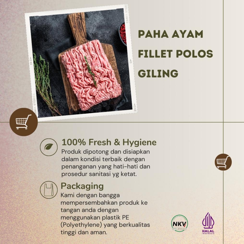 

Paha Ayam Fillet tanpa Kulit Giling Fresh Halal 1KG aSt