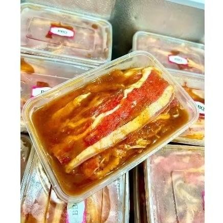 

beef slice marinasi 500gr blackpaper, bulgogi, BBQ, teriyaki, gochujang aSt