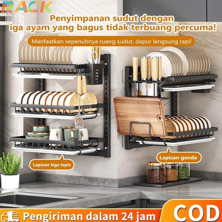 Rak Piring Stainles Steel Gantung Dinding Rak Piring Gantung 2 3 Susun Rak Piring Anti Karat Rak Pen