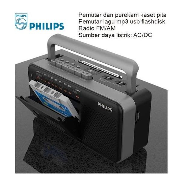 PEMUTAR KASET PITA PHILIPS TAR3568 KASET RECORDER - RADIO FM/AM - PEMUTAR LAGU MP3 USB UNTUK LANSIA 