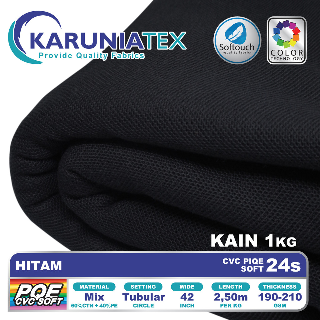 Kain Kaos Poloshirts CVC Soft 24s | Hitam | Karunia Textile