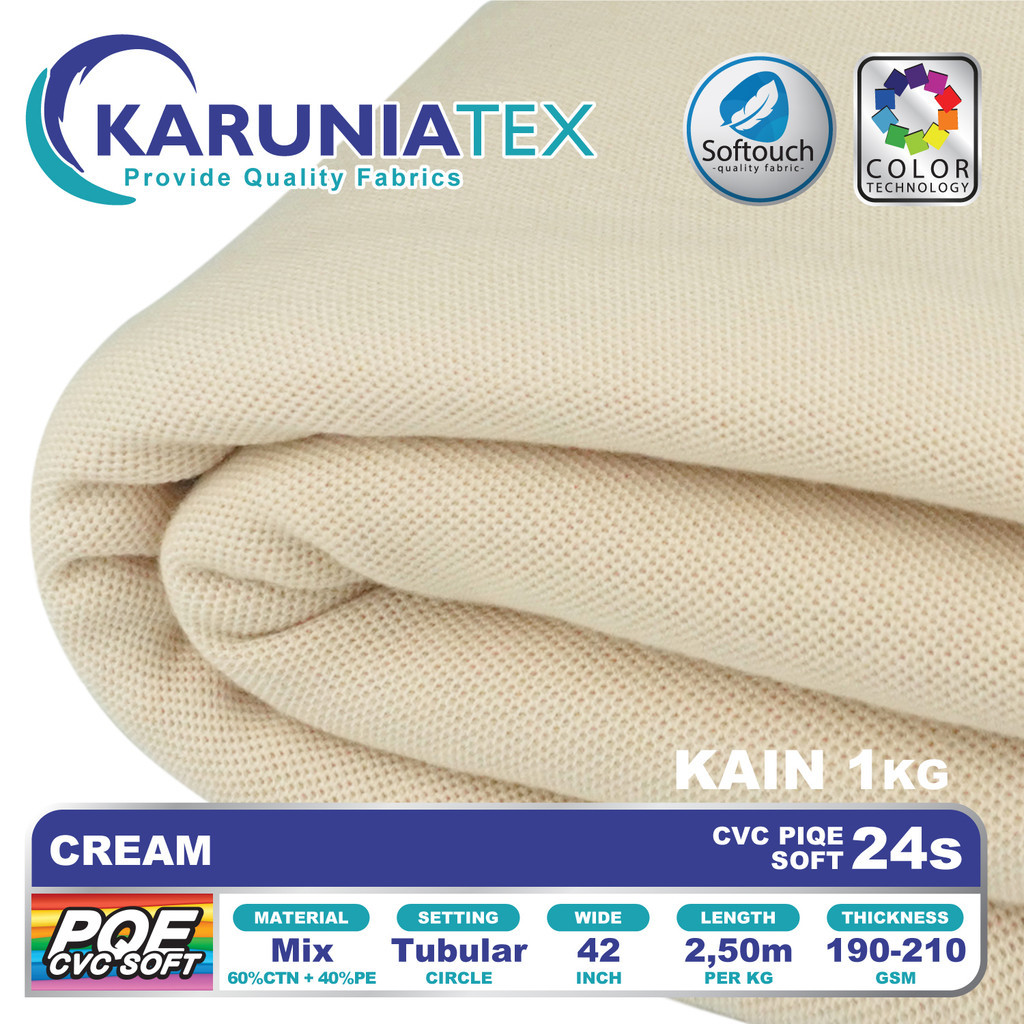 Kain Kaos Poloshirts CVC Soft 24s | Cream | Karunia Textile