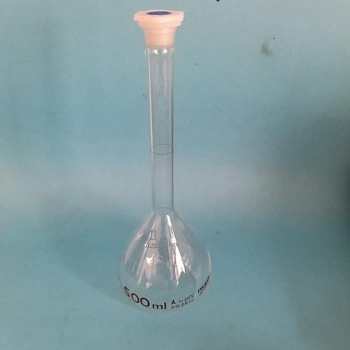 Labu Ukur 500Ml Labu Volumetri Pp Stopper Iwaki Pyrex Tutup Plastik Original Dan Terpercaya