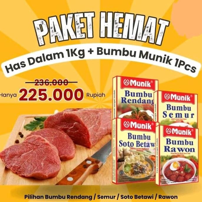 

DISKON! PAKET HEMAT HAS DALAM SAPI 1KG + BUMBU MUNIK 1 PCS MASAKAN PRAKTIS