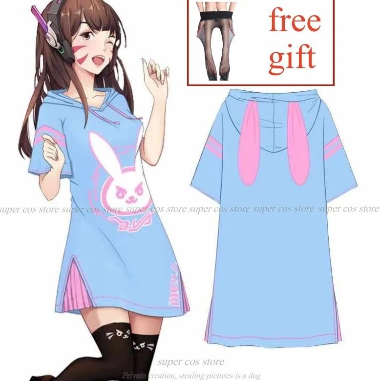 Dva Dress Hot Game Heros Dva Cosplay Overwatch Dva Hoodie Adult Costume Top Pink Blue Long Shirt Dre