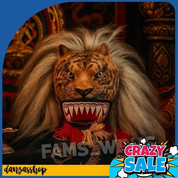 Topeng Macan Reog Ponorogo Bahan Kulit Asli Variasi Macan Coklat Promo