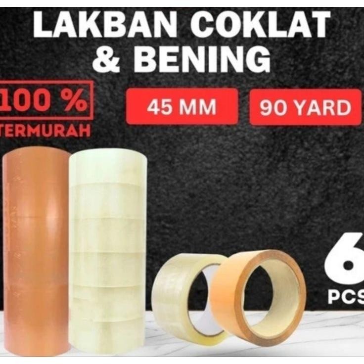 

Lakban Bening Dan Coklat 45Mm X 90Yard Paket 1 Slop Isi 6 Pcs