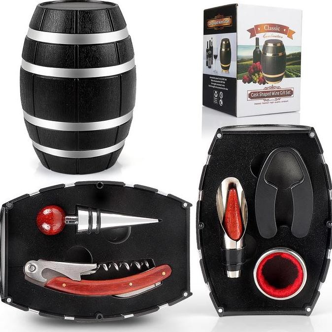 TERMURAH - Wine Opener Set Alat Pembuka Botol Wine Bentuk Barrel