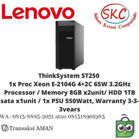 Server ST250 ThinkSystem ST250 Proc Xeon E-2104G,Memory 8x2,HDD 1TB