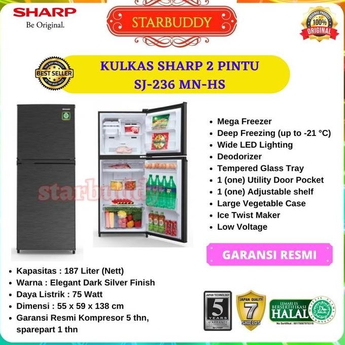 Kulkas Sharp SJ-236MN-HS 2 Pintu Low Watt