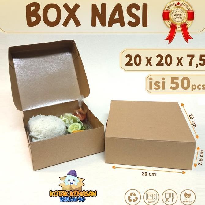

Baru (50Pcs) Box Nasi Kraft 20X20X7.5 Laminasi - Dus Kotak Tempat Nasi