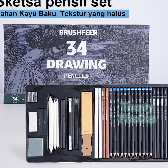 

Drawing Pencil Gambar Set 34 Pcs Drawing Sketch Pencil Set Tin Box Pensil Gambar