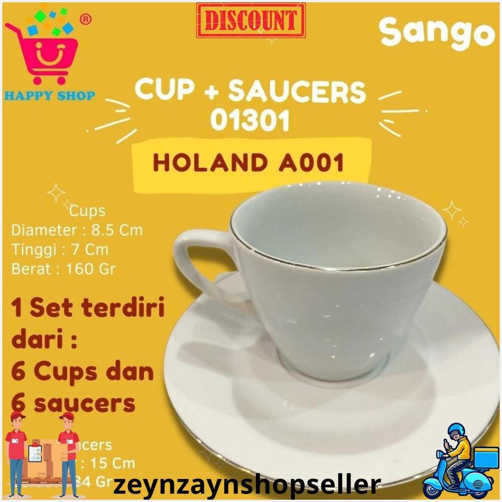 Sango Cup+Saucers 01301 [Holand A001] / Cangkir Lepek Putih Bisa Cod