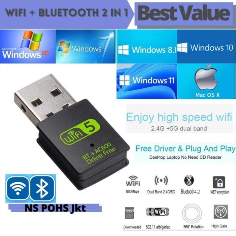 Sdn_12 Mini Usb Combo Wifi Bluetooth 2 In 1 Dongle 802.11Ac 600 Mbps - K605 Fx-2