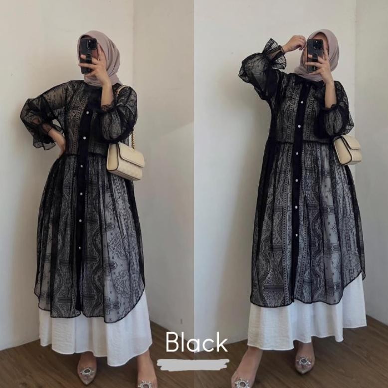 SZ Outer Long Outer Cardigan  Brukat Renda Lace Malika Import Premium Murah