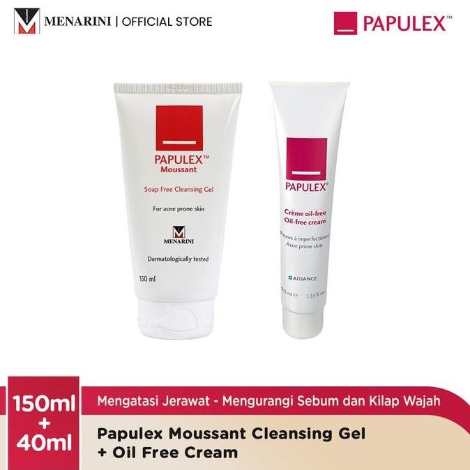 BEBAS ONGKIR - Papulex Moussant Cleansing Gel 150ml + Papulex Oil Free Cream 40ml