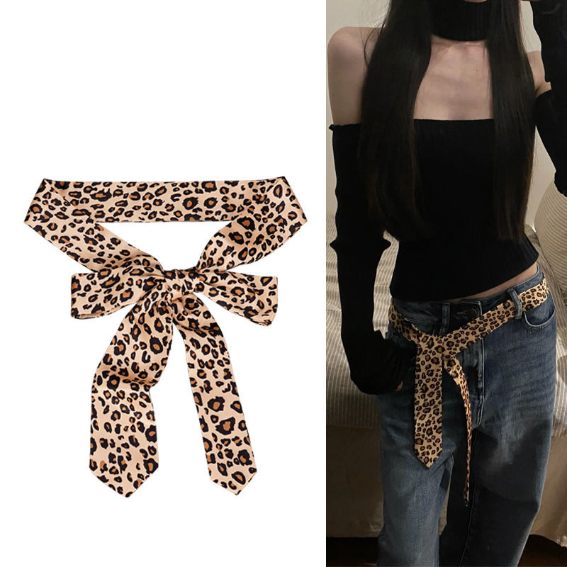 [Saror]Sabuk Pita Leopard Aksesori Retro Wanita Dekorasi Sabuk Syal Sutra
