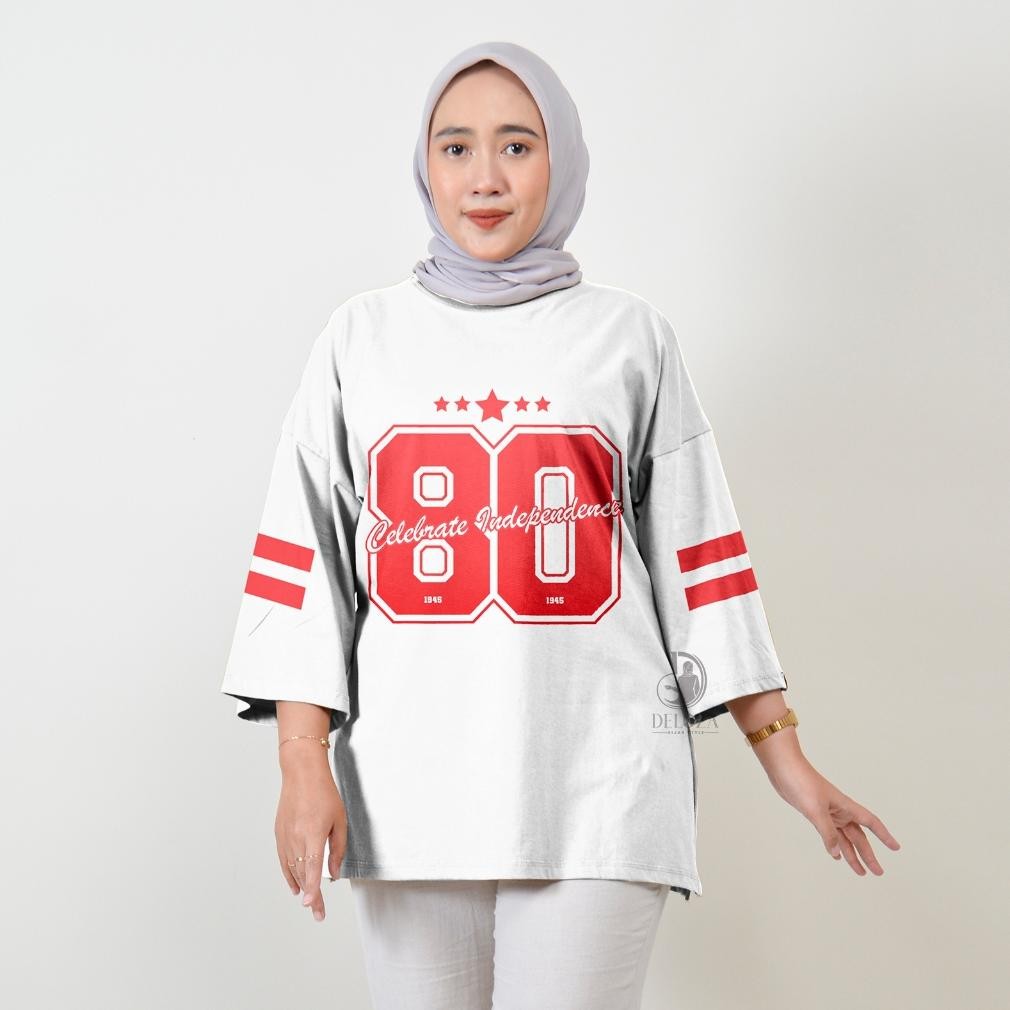 fx-4 gd-5 Kaos Oversize Merah Putih Angka Baseball Atasan Agustusan Kemerdekaan Wanita Terbaru By De