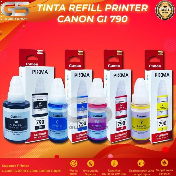 

1 Set 4 Pcs Tinta Canon Gi-790 Untuk Printer G1000 G1010 G2000 G2010 G3000 G3010 G4000 Cetak Tajam Warna Cerah Irit Seharian
