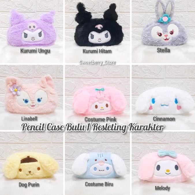 

Dompet Cosmetic Pencil Case Bulu Karakter Kuromi Cinnamoroll Pompom Purin Popmart The Monsters