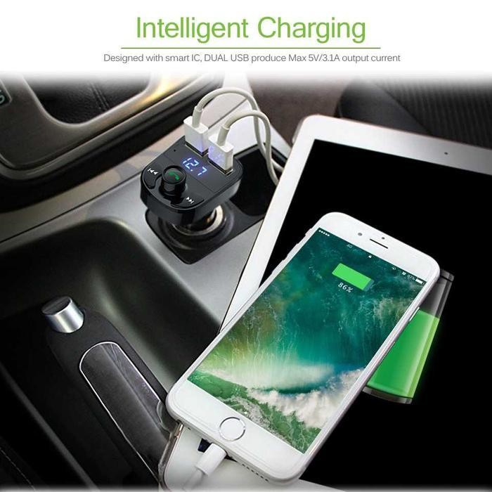 Bluetooth Audio Receiver FM Transmitter with USB Car Charger Mobil Terbaik Berkualitas