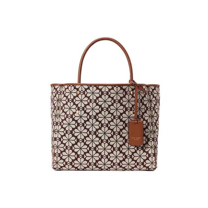 Tas Wanita Branded Ks Spade Flower Jacquard Everything Medium Tote Bag - Burgundy Multi