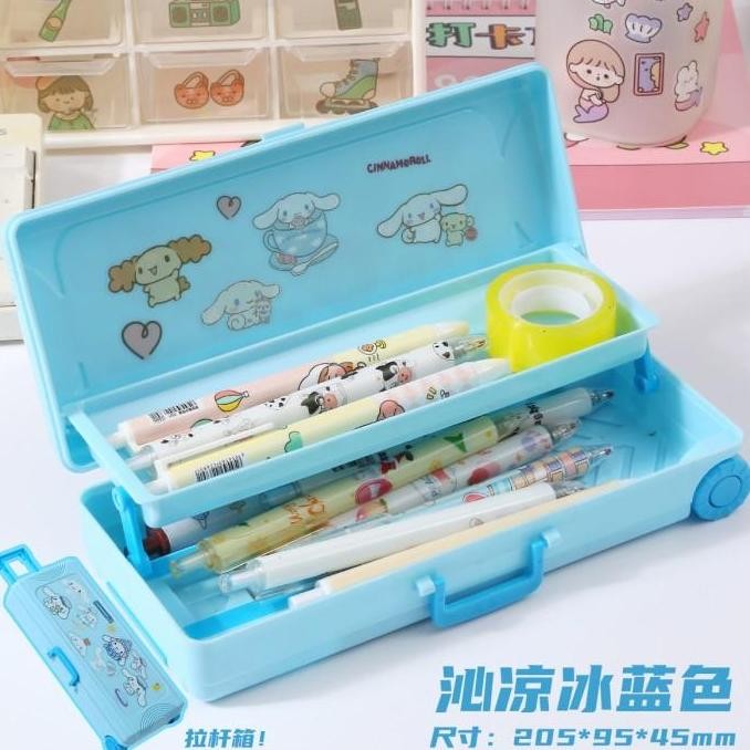 

Kotak Pensil Troli Koper Dua Tingkat Sanrio Cinnamoroll Biru Kuromi Ungu Melody Pink Bear Kuning Karakter Lucu Tempat Pensil Trolley Dua Lapis Roda Dengan Sticker Stiker
