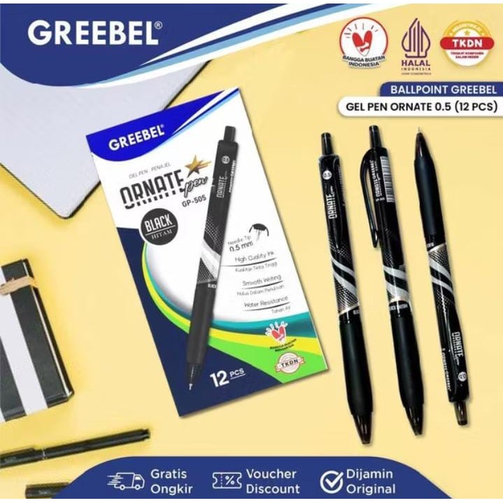 

( 1 PACK ) GREEBEL Gel Pen Pulpen Gel Pena Ballpen (GP-505 ORNATE - BLACK)