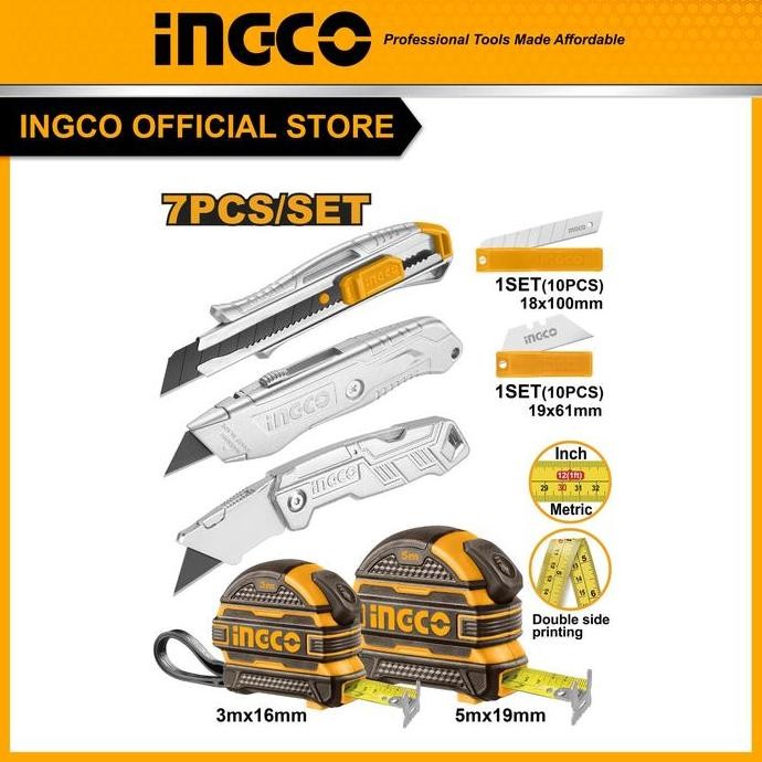 

Paket Combo Measuring Tape Meteran Dan Cutter Knife Set Ingco Hmk23036