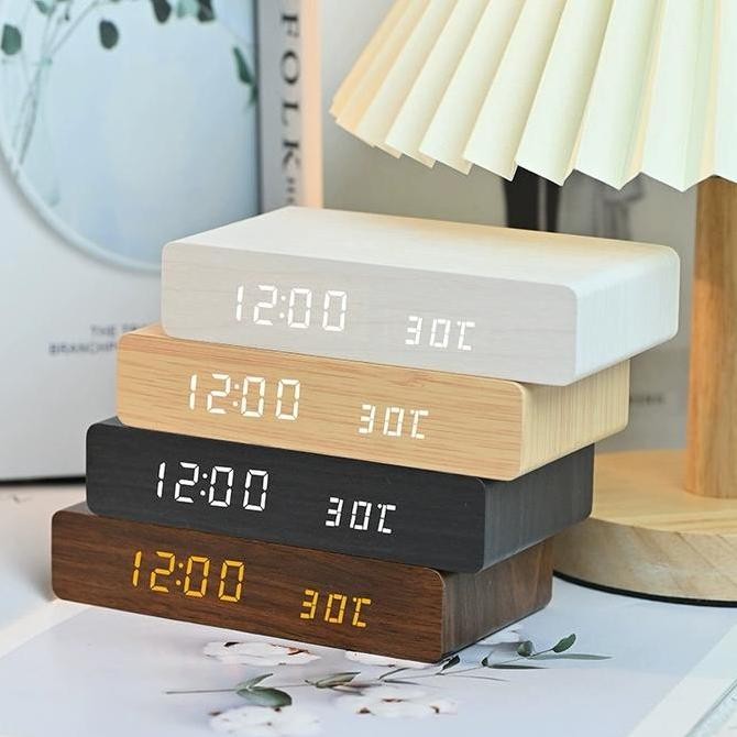 

JD-19 Jam Kayu Wooden Clock Bisa Wireless Charging Jam Meja Digital Motif Kayu 3x Alarm Suhu Tanggal JS