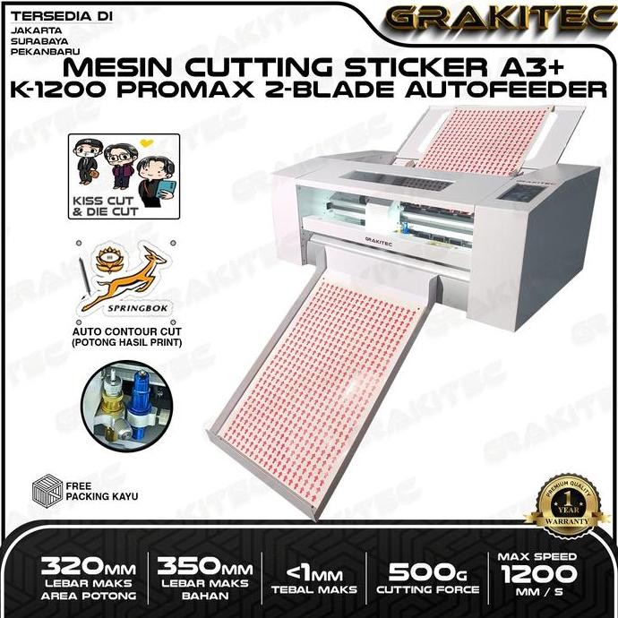

GRAKITEC MESIN CUTTING STICKER AUTOFEEDER K-1200 PROMAX DUAL HOLDER TWO BLADE AUTOCONTOUR HIGH SPEED PRESISI ORIGINAL DAN TERPERCAYA