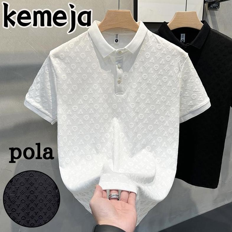 Kaos Kerah Pria Polo shirt lengan pendek bermotif polo shirt  kaos berkerah pria hitam/putih premium