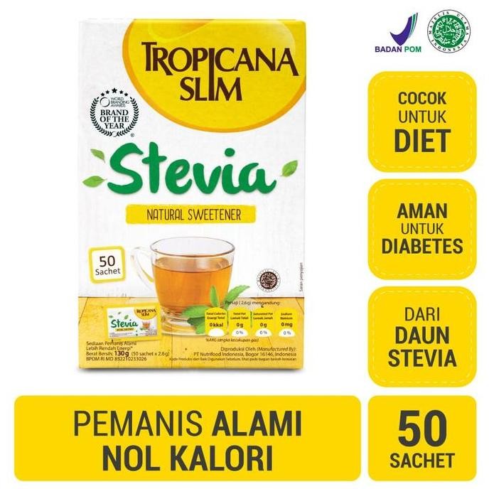 

Baru Tropicana Slim Stevia Sweetener 50 Sachet - Gula Diet Sehat
