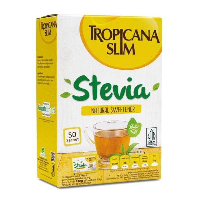 

Baru Tropicana Slim Stevia 130g Isi 50 Sachet Pemanis Alami Tanpa Kalori