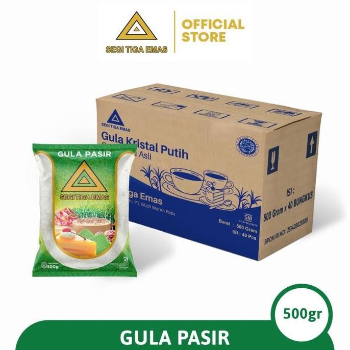 

Baru Gula Pasir Segi Tiga Emas 500gr x 40pcs - Gula Kristal Putih Karton Grosir