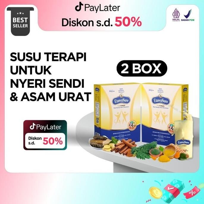 

Grosir Etawasure Susu Kambing Etawa Dairy Milk Rasa Jahe Untuk Keluhan Rematik, Asam Urat, Nyei Sendi, Kepadatan Tulang Kemasan 250Gram Paket 2 Box