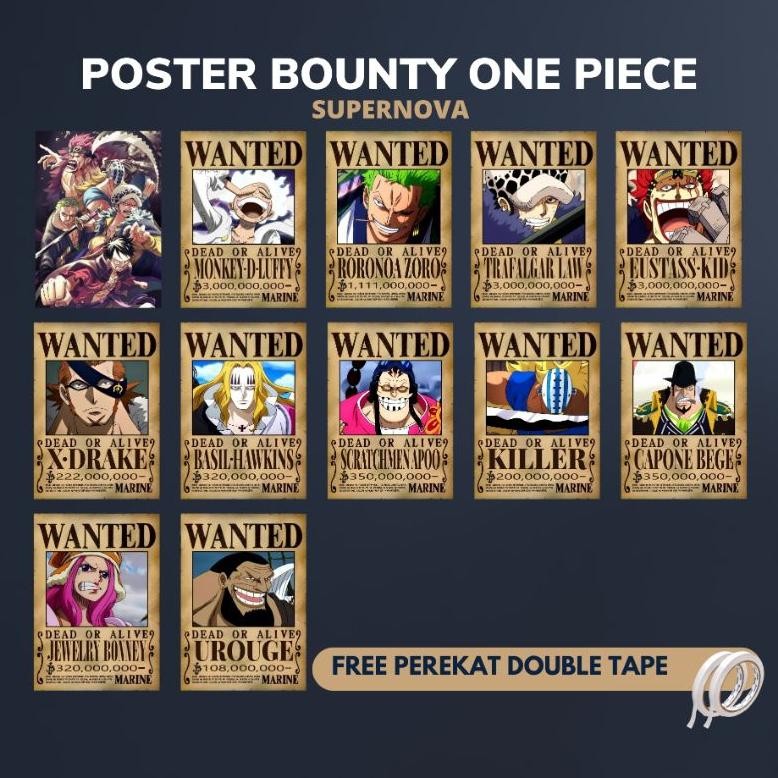 Flase Sale Poster Bounty One Piece Terbaru 1 Set Kru Komplit Mugiwara Ukuran A4 / Dekorasi Dinding /