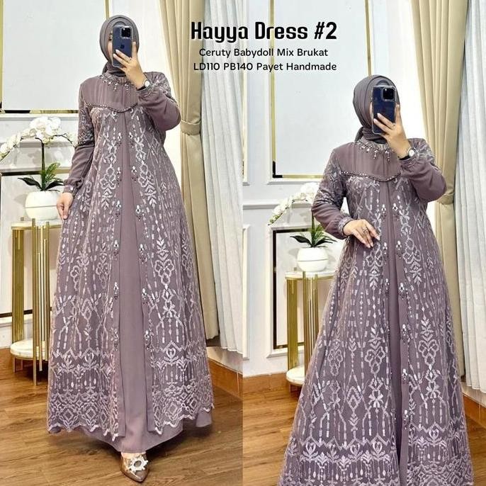 (Allthebest) Hayya 2 Dress Ceruti Brokat Payet Cantik Baju Gamis Wanita Muslim Fashion Perempuan Dew
