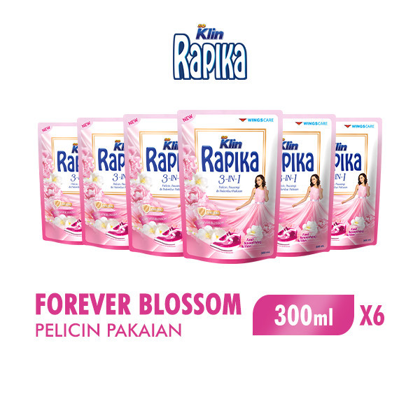 Rapika Pewangi Pakaian Merah Forever Blossom Pouch 300 ml x6