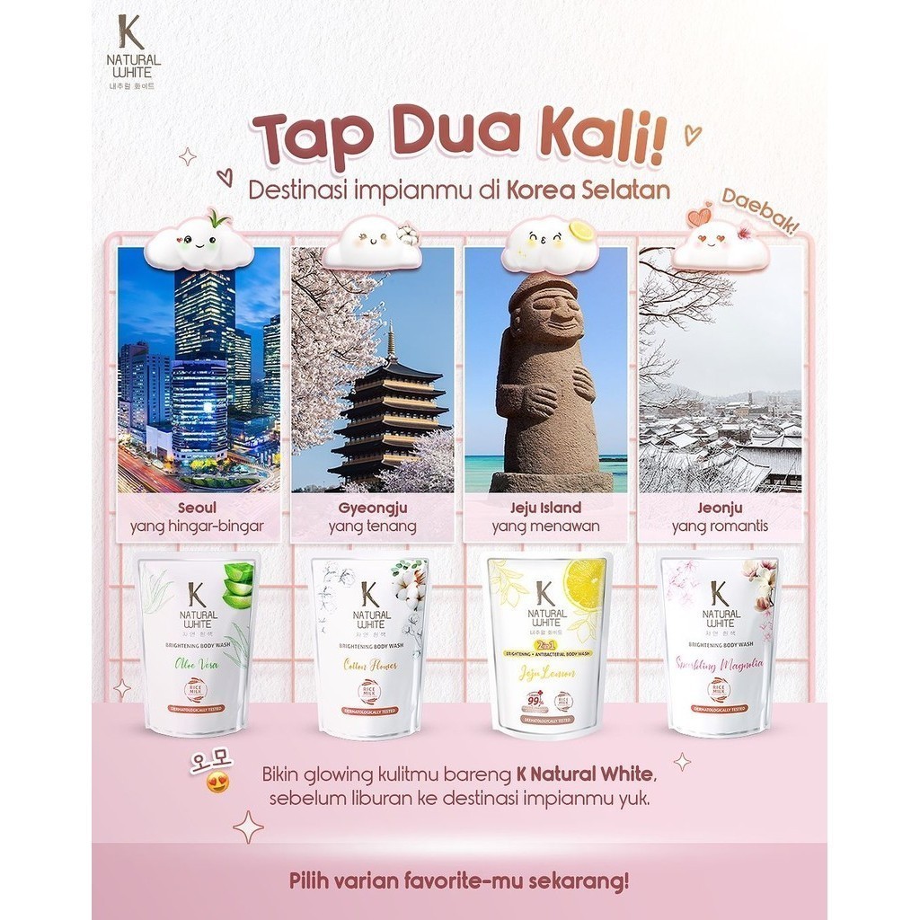 K Natural White Sabun Mandi Cair Cotton Flower Pouch 400 ml x4 - Gambar 3