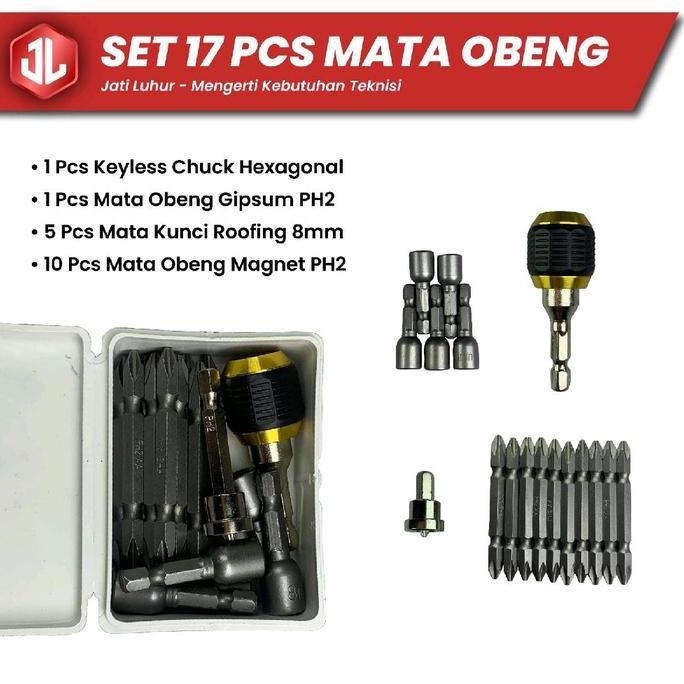 Set Mata Obeng.  Keyless Kepala Bor Hexagonal, Mata Kunci Roofing, Mata Obeng Magnet Dan 1 Mata Oben