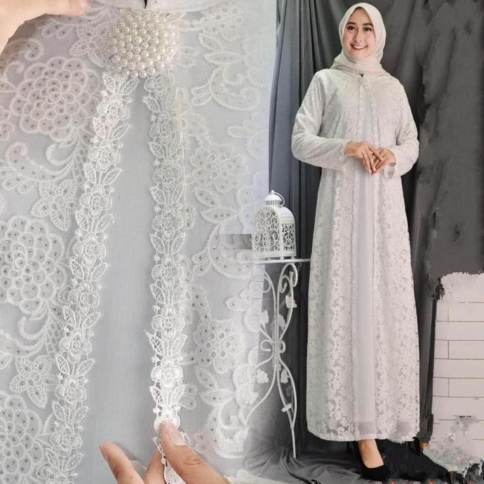 (Allthebest) Baju Gamis Putih Wanita Bahan Sifon Ceruti Premium Ukuran Jumbo