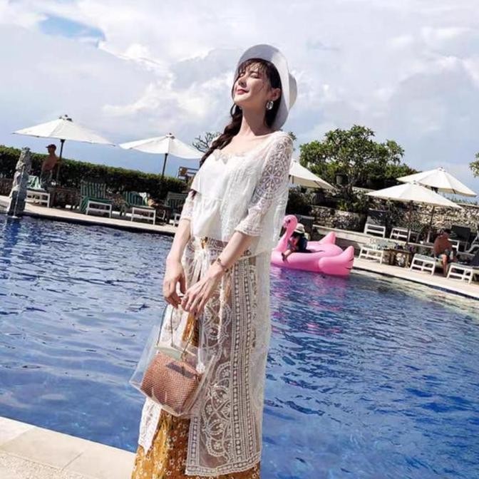 Murah [ Vorry Long Outer ] Fit Size M-Xl Fashion Wanita Luaran Cantik Baju Pantai Menerawang Casual 