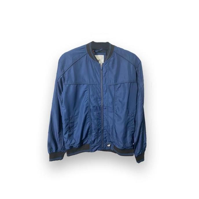 Murah D&F Jaket Pria Unisex Parasut Bomber Varsity - Navy